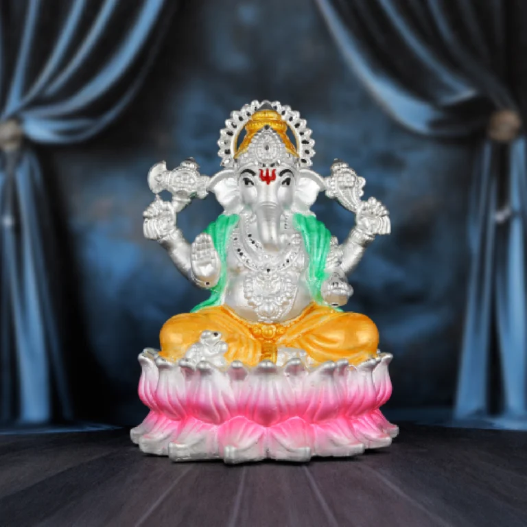 Pure Silver Ganesha Idol on Lotus | Decorative Silver Murti