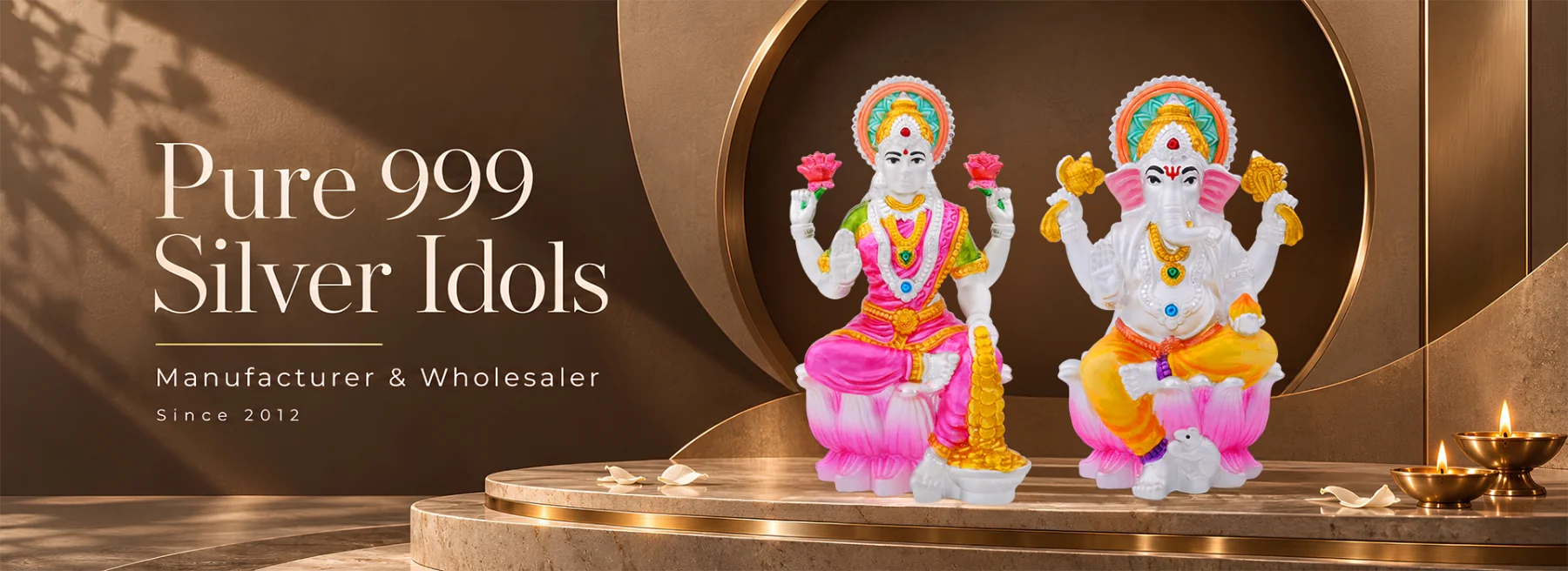 Pure 999 silver Laxmi and Ganesh idols by Sunbera, silver idols manufacturer and wholesaler in Mumbai since 2012